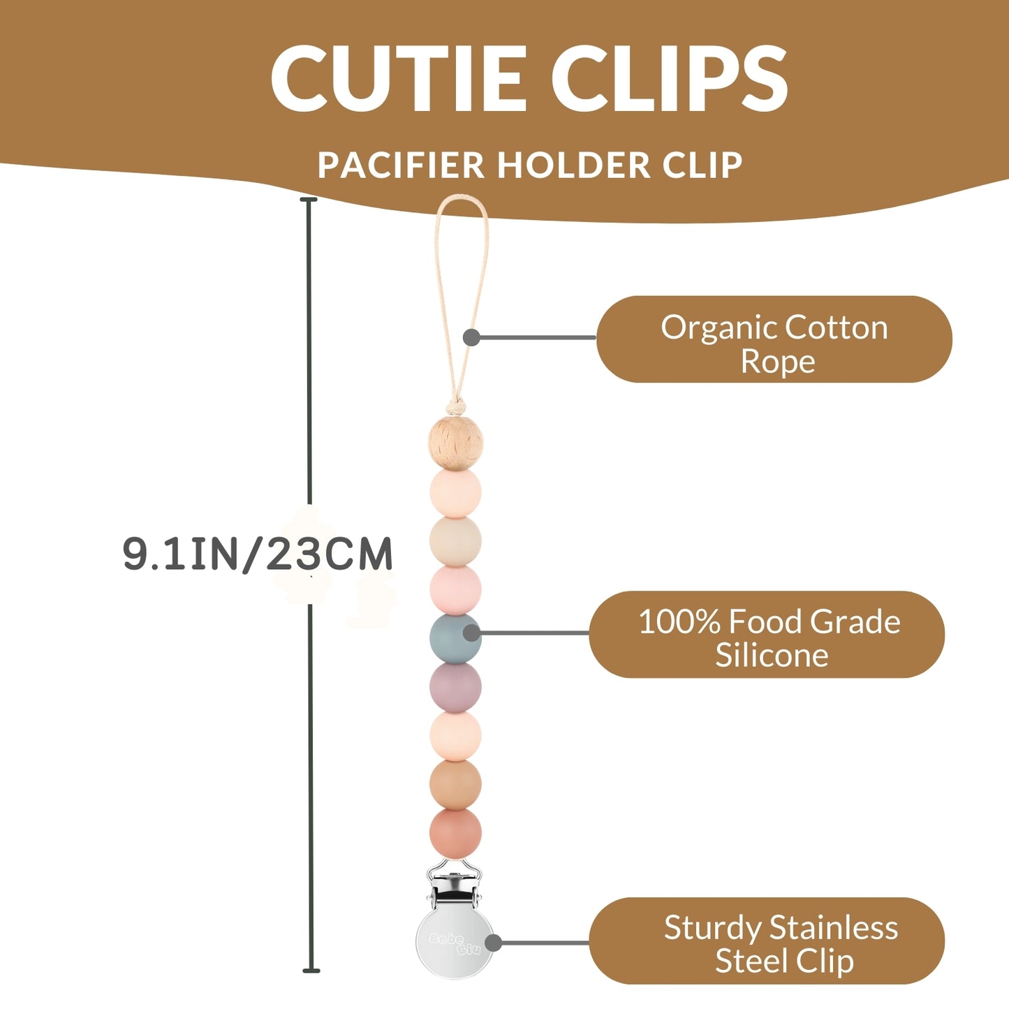 2 Pack Pacifier Clips, Silicone Pacifier Clip (Beau/Sage)