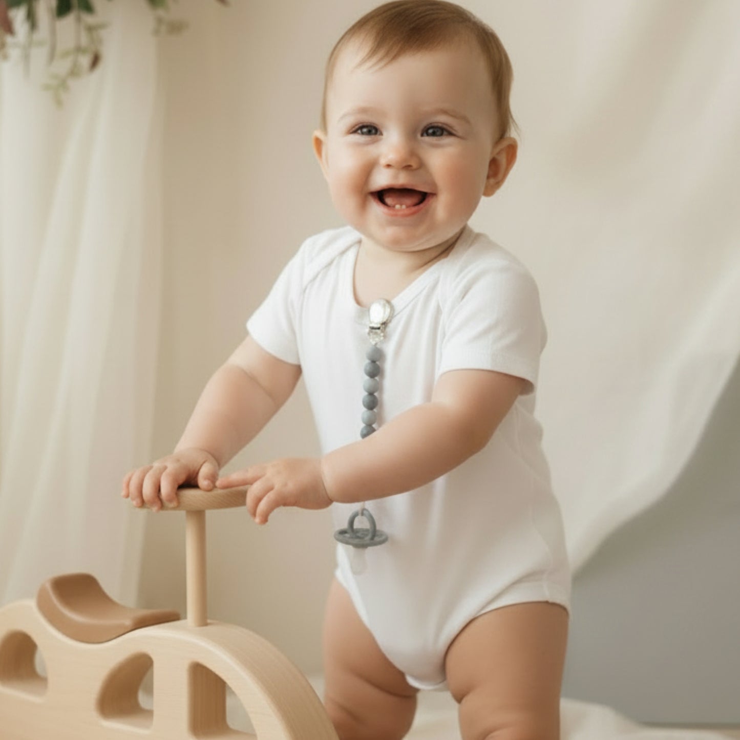 2 Pack Pacifier Clips, Silicone Pacifier Clip (Olive/Cream)