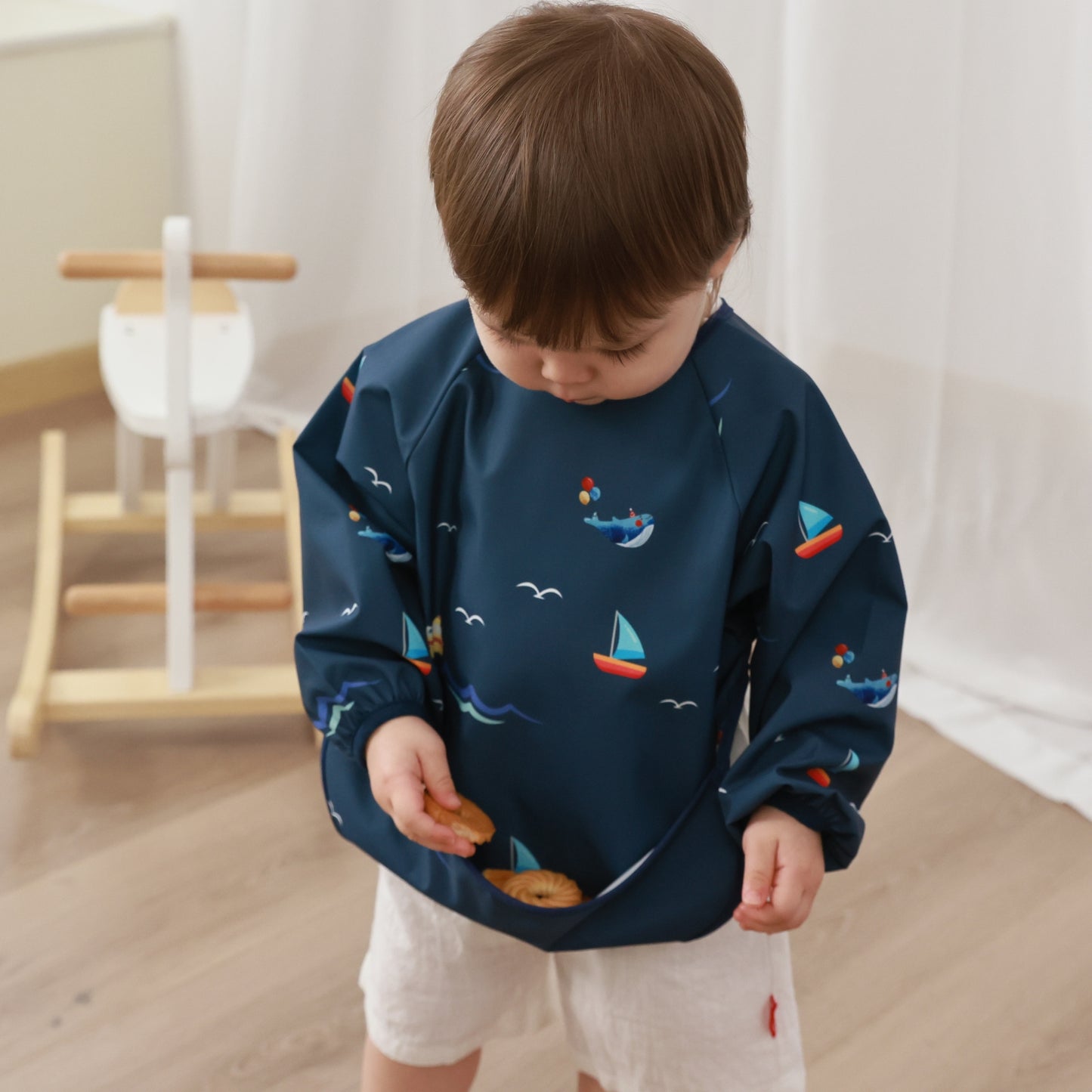 Long Sleeve Baby Bib (Lovry Sage, Small 6-24 Months)