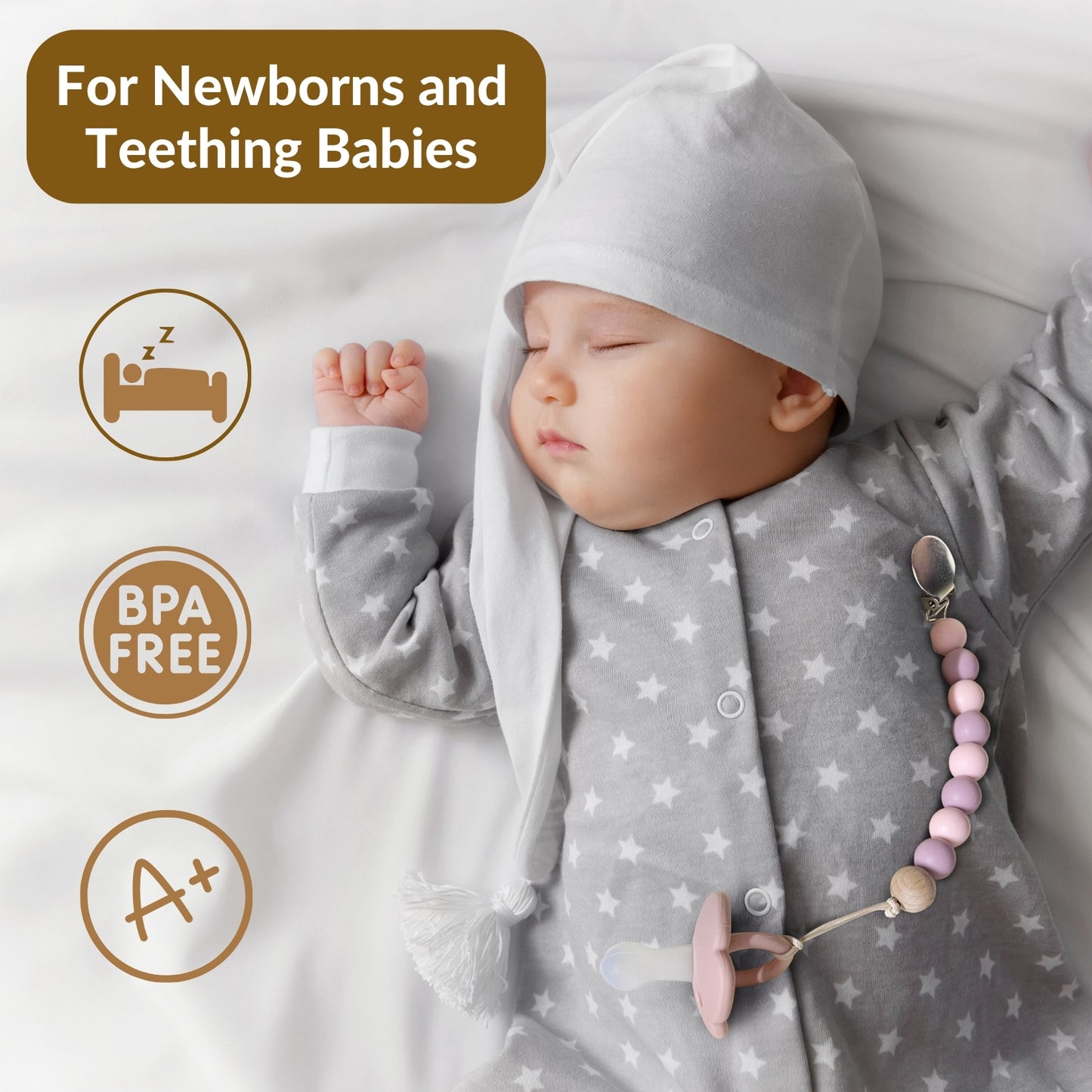 2 Pack Pacifier Clips, Silicone Pacifier Clip (Olive/Cream)