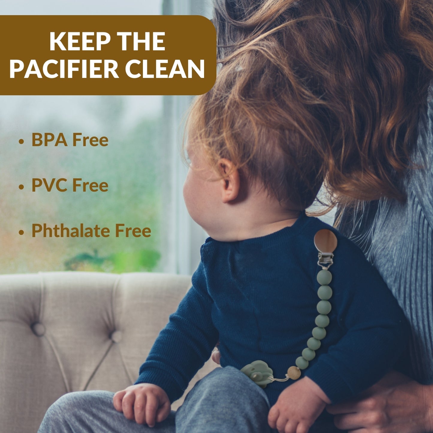 2 Pack Pacifier Clips, Silicone Pacifier Clip (Olive/Cream)