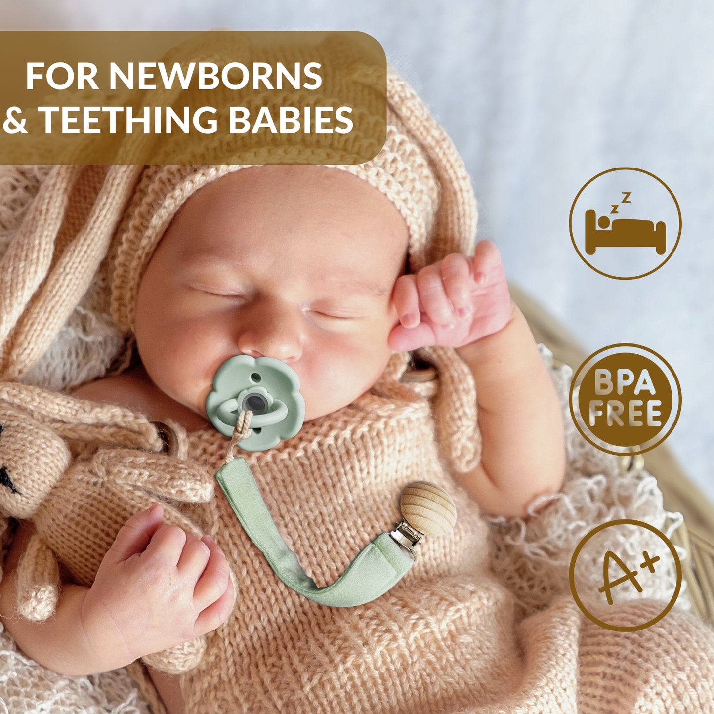 2 Pack Fabric Pacifier Clips (Cream/Blush)