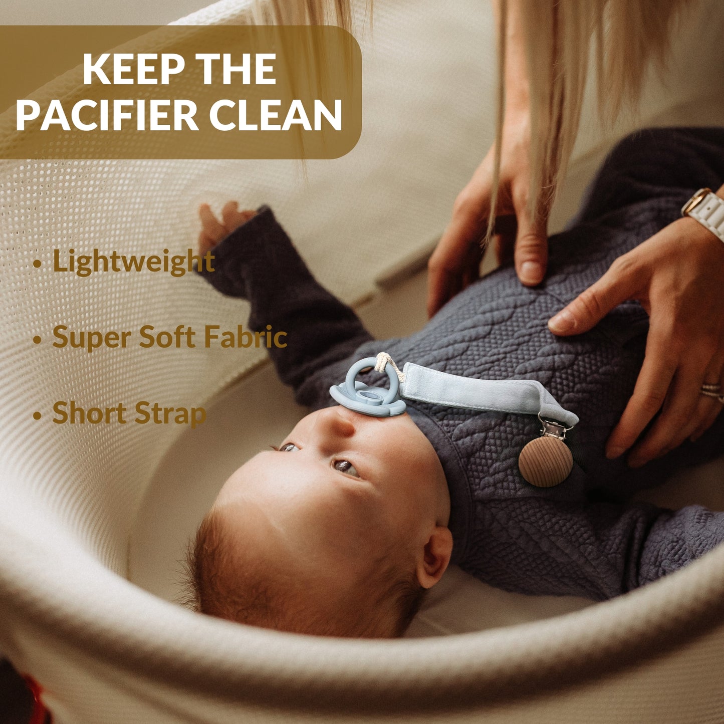 2 Pack Fabric Pacifier Clips (Cream/Blush)