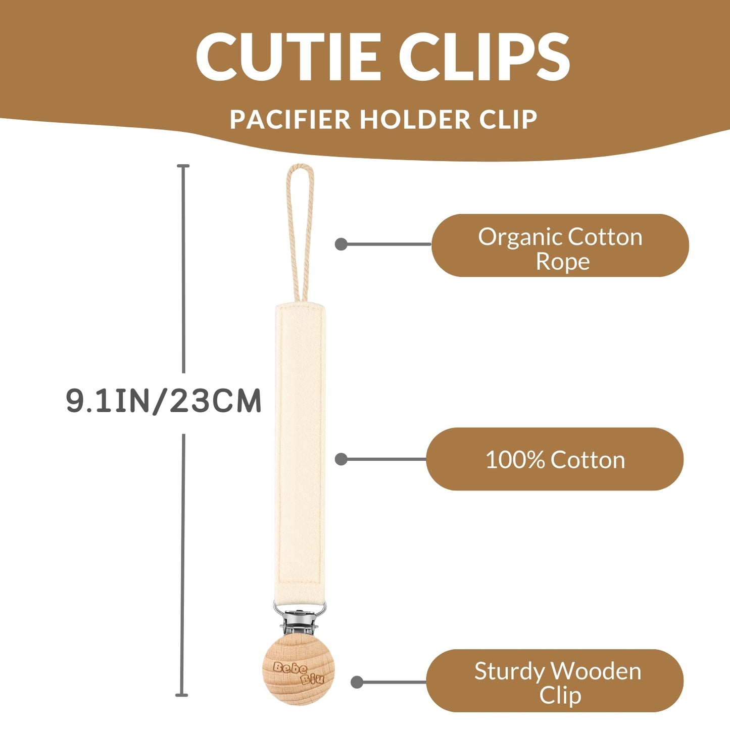 2 Pack Fabric Pacifier Clips (Cream/Blush)