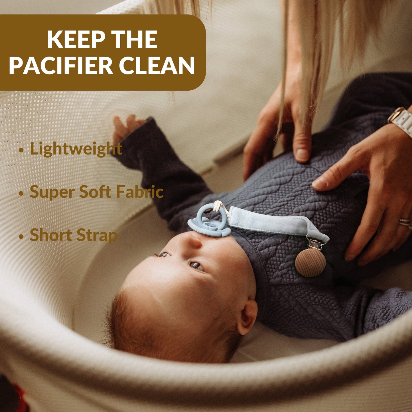 2 Pack Fabric Pacifier Clips Pale (Mauve/Blush)