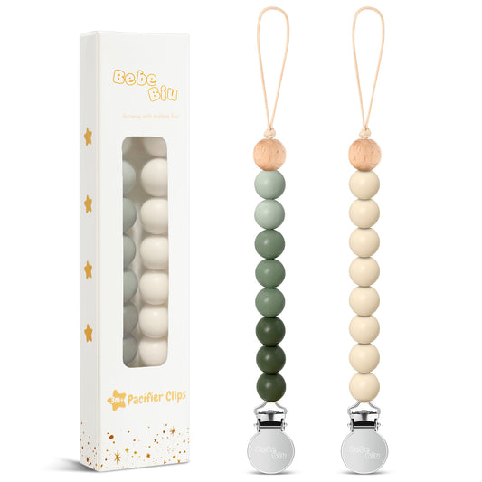 2 Pack Pacifier Clips, Silicone Pacifier Clip (Olive/Cream)