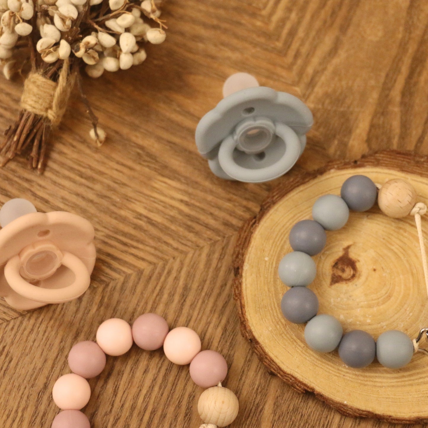2 Pack Pacifier Clips, Silicone Pacifier Clip (Blossom/Apricot)