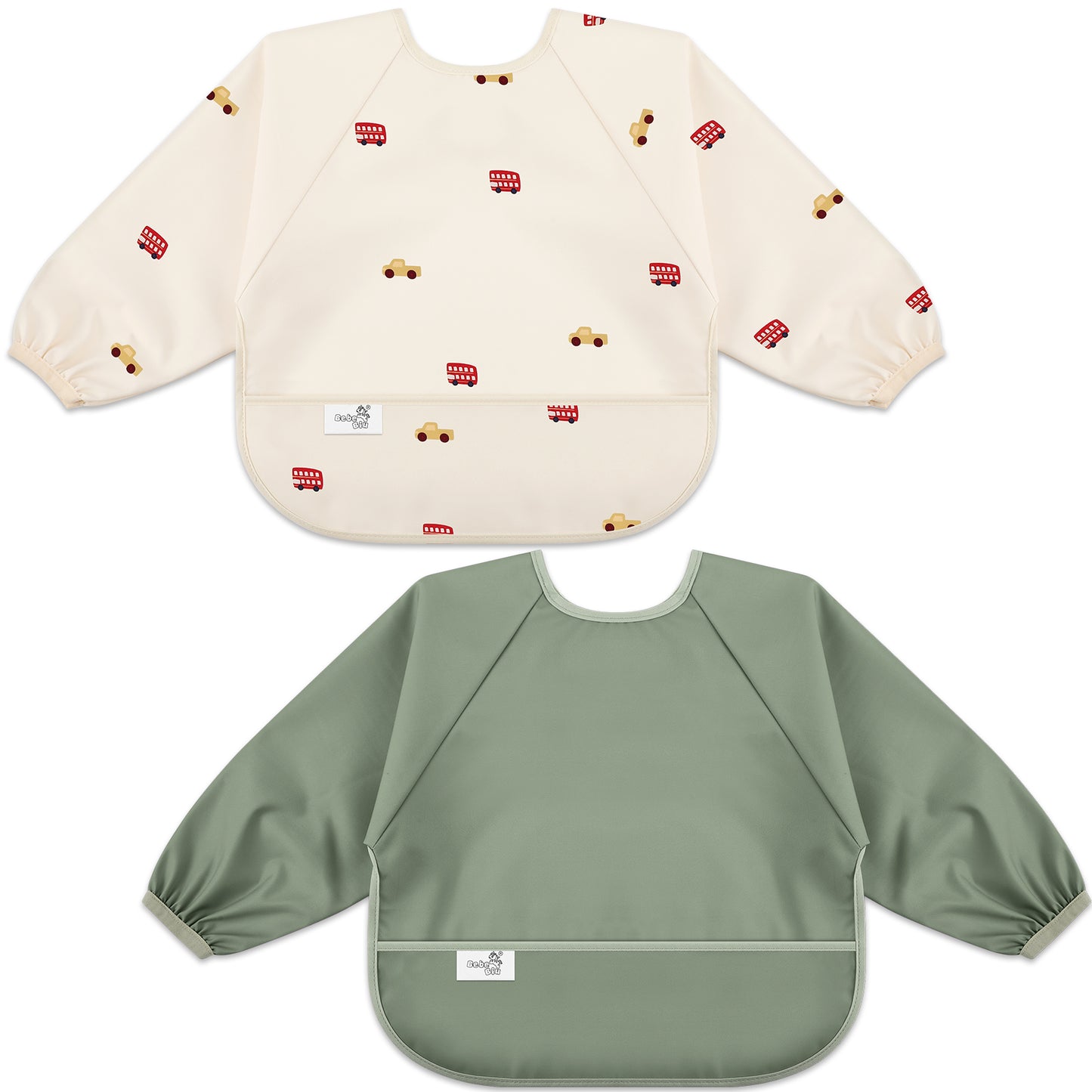 Long Sleeve Baby Bib (Cars Sage, Small 6-24 Months)