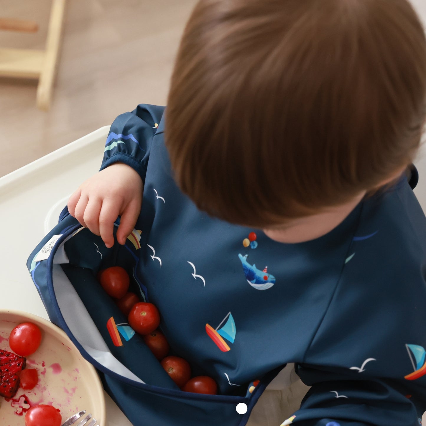Long Sleeve Baby Bib (Boats Maroon, Small 6-24 Months)
