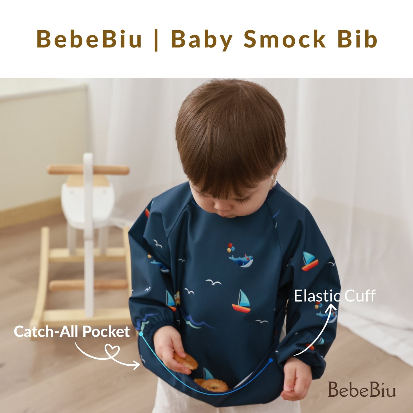 Long Sleeve Baby Bib (Lovry Blush, Small 6-24 Months)