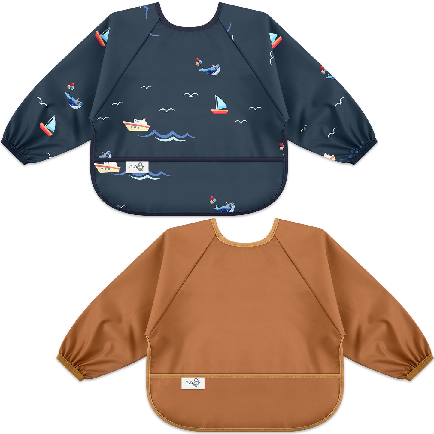 Long Sleeve Baby Bib (Boats Maroon, Small 6-24 Months)