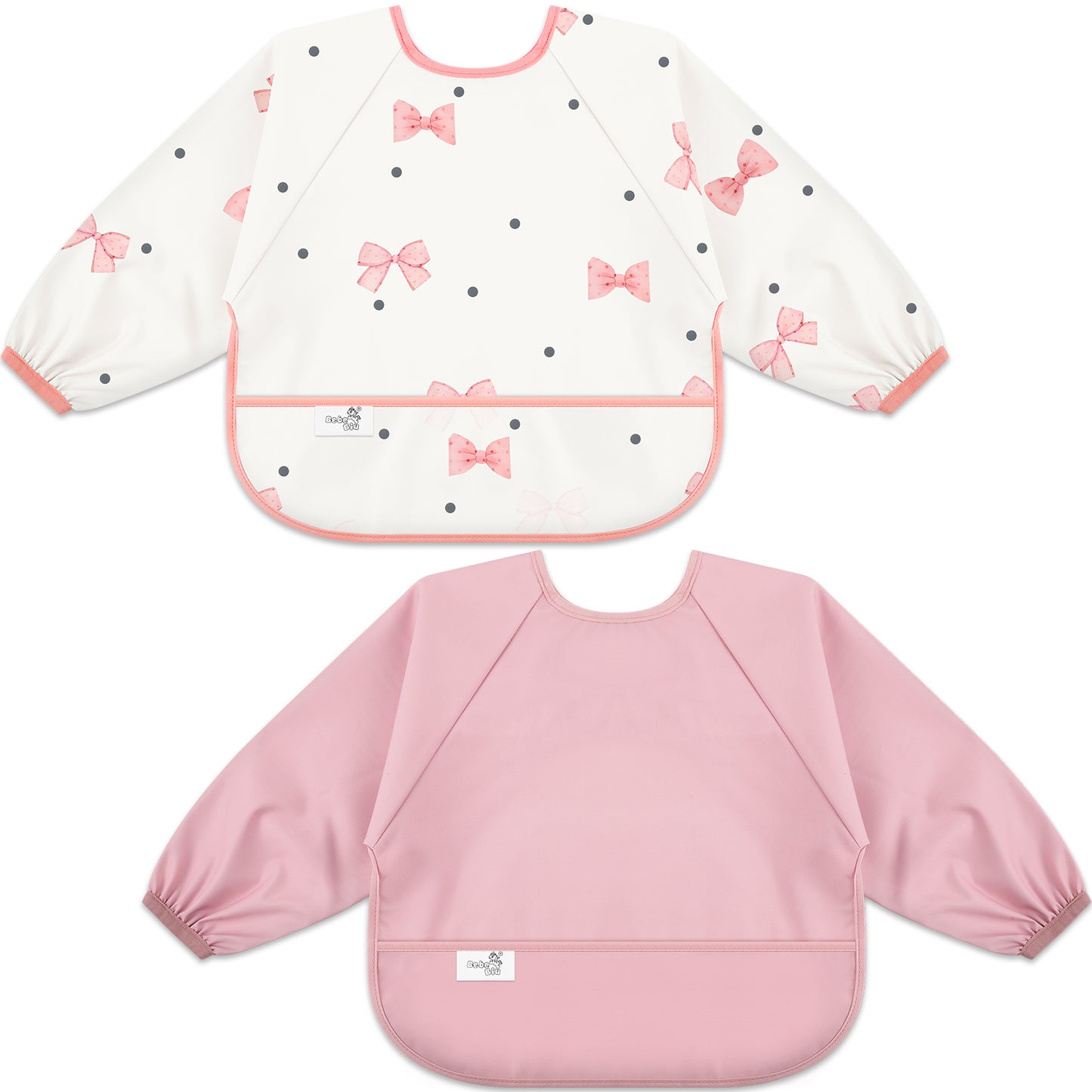 Long Sleeve Baby Bib (Bows Blush, Small 6-24 Months)
