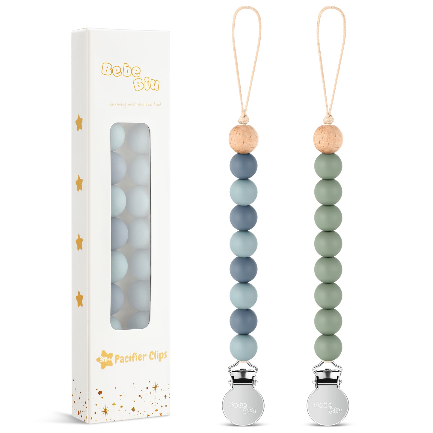 2 Pack Pacifier Clips, Silicone Pacifier Clip (Beau/Sage)