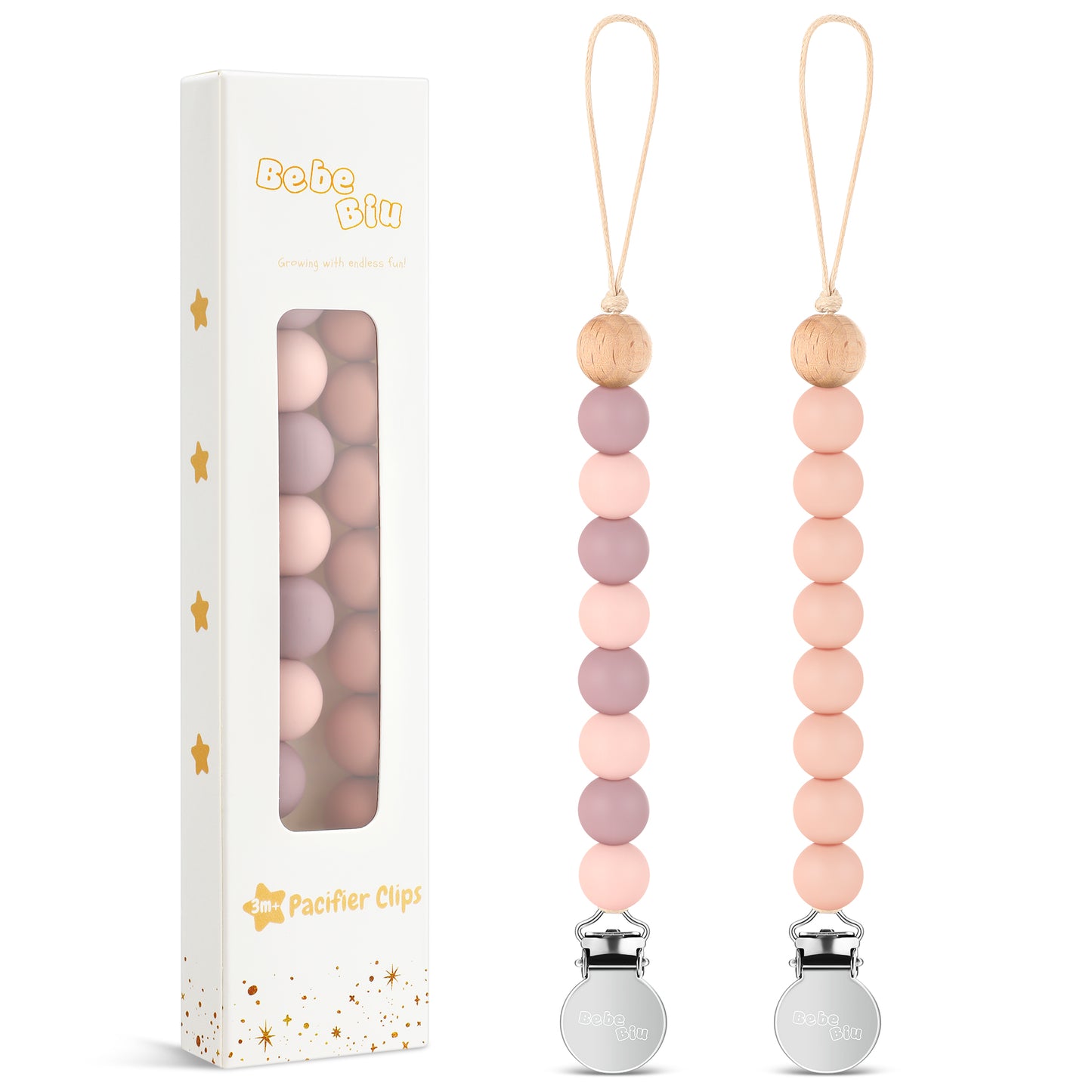 2 Pack Pacifier Clips, Silicone Pacifier Clip (Mauve/Muted)