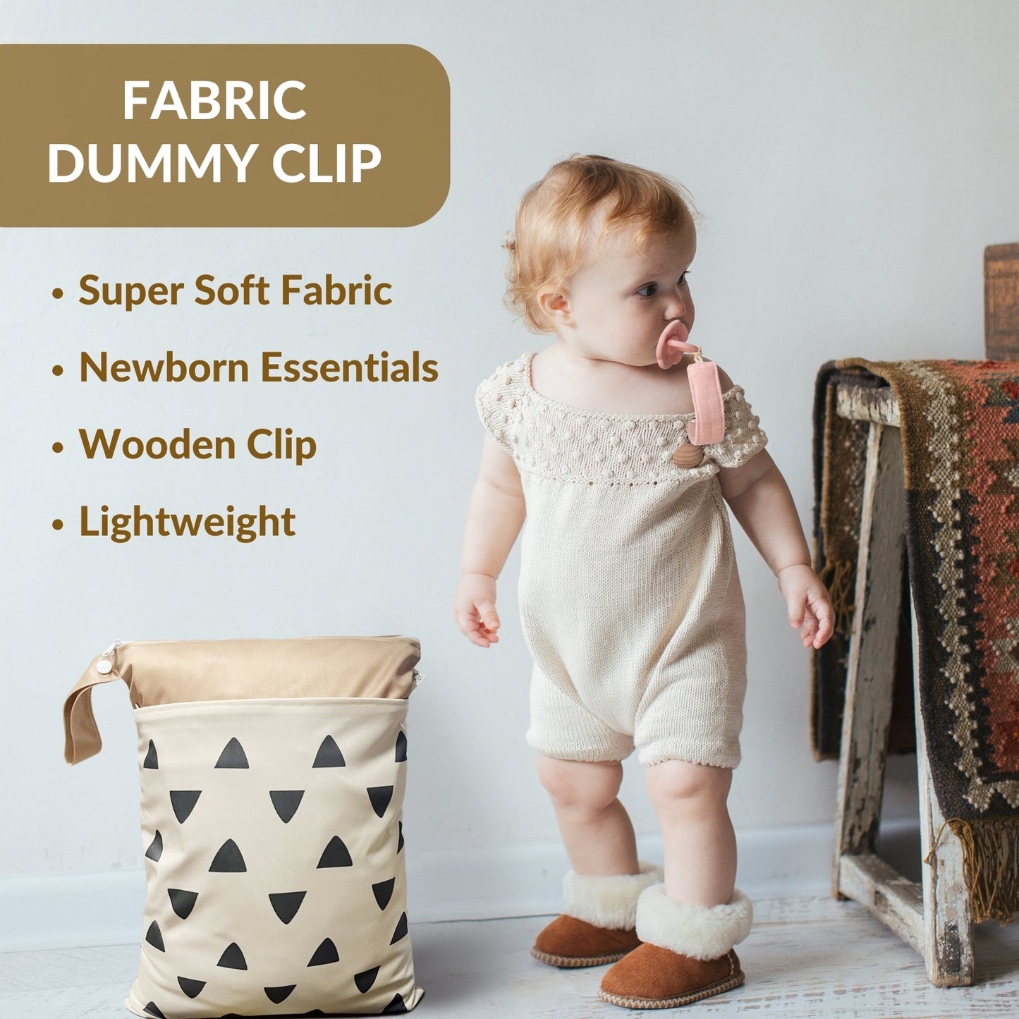 2 Pack Fabric Pacifier Clips (Cream/Blush)