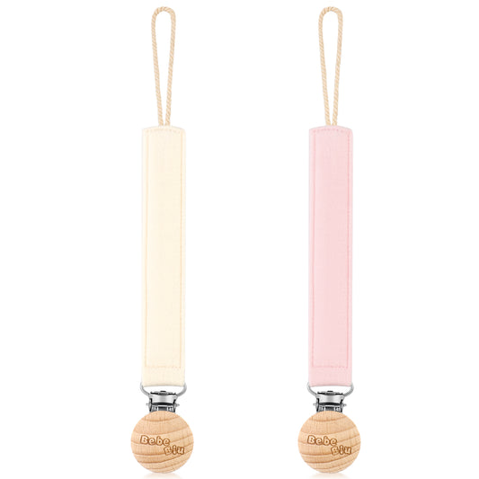 2 Pack Fabric Pacifier Clips (Cream/Blush)