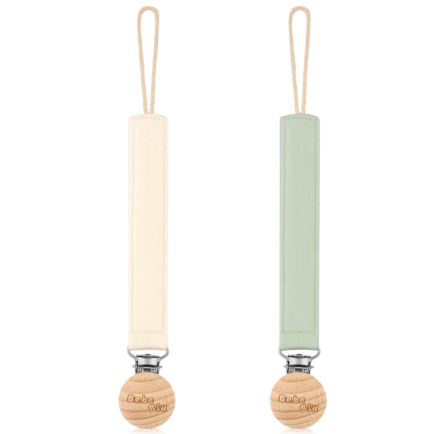 2 Pack Fabric Pacifier Clips (Sage/Cream)