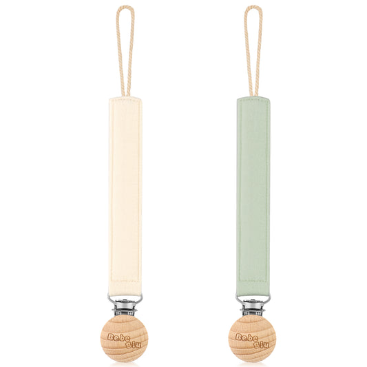 2 Pack Fabric Pacifier Clips (Sage/Cream)