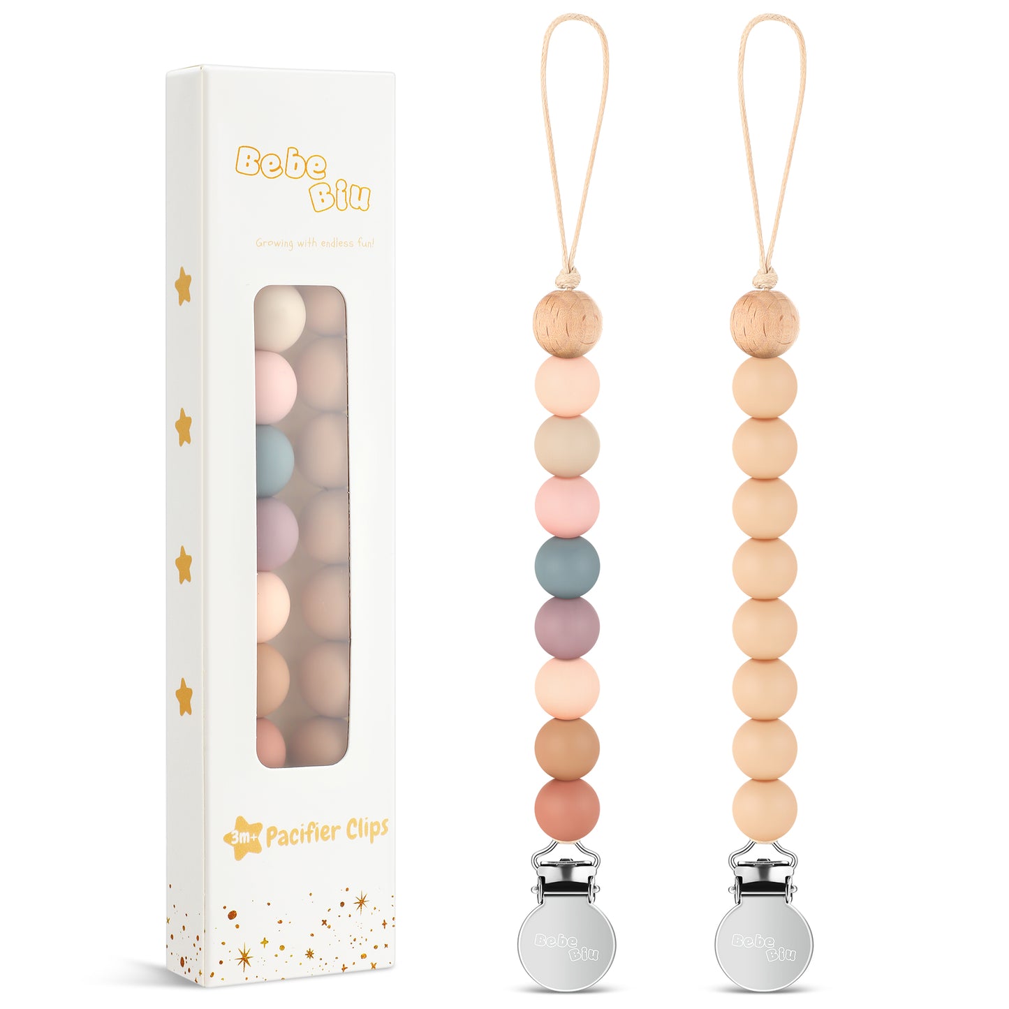 2 Pack Pacifier Clips, Silicone Pacifier Clip (Blossom/Apricot)